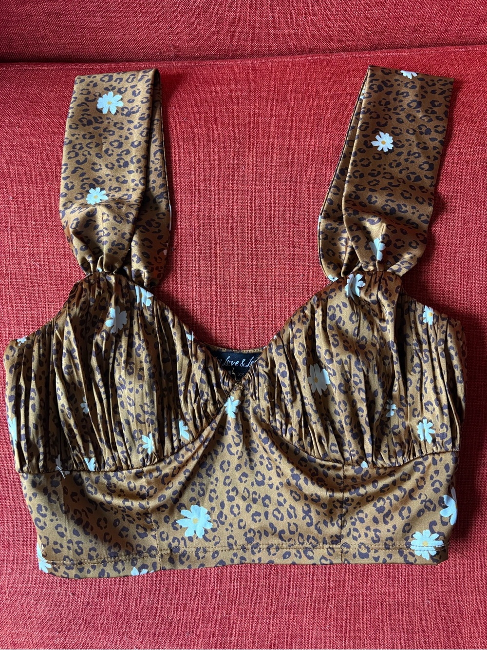 For Love and Lemons brown and daisy print cropped top size XS